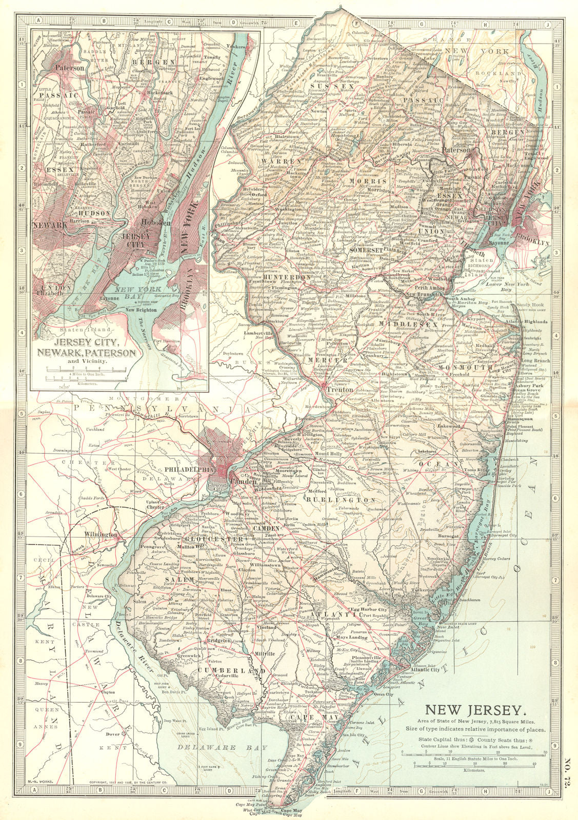 NEW JERSEY. Jersey City Newark. Revolutionary war battlefields/dates 1903 map